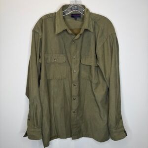 Preswick Moore Sport Soft Suede Button Up Long Sleeve Shirt Men's Large Green